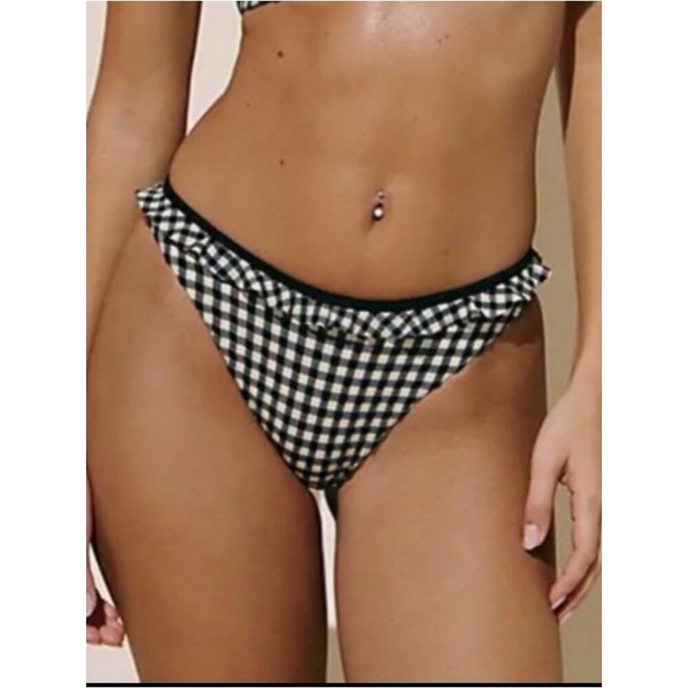 Juillet Sloane Black and White Tuxedo Gingham Bikini Bottom Ruffe Sz Large